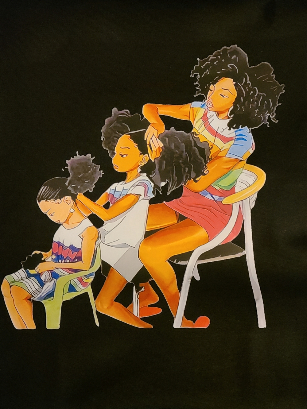 Black Short Sleeve Graphic Tee with Colorful Family Illustration